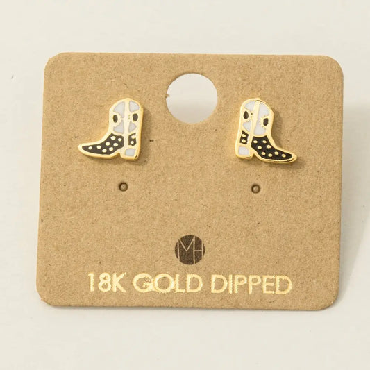 Fame Gold Dipped Epoxy Cowboy Boots Stud Earrings