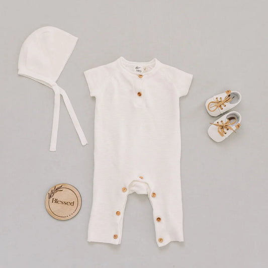 Miriia The Jackson Baptism Christening White Cotton Knit Boy Outfit