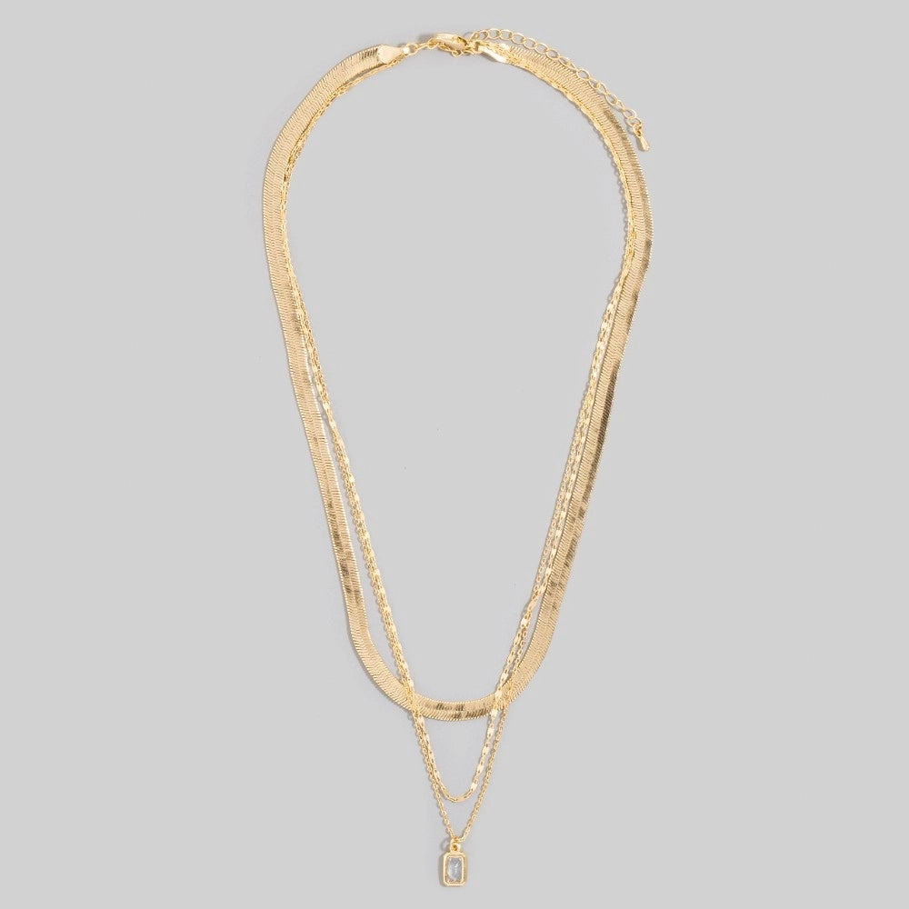 Fame Assorted Three Layered Cz Charm Chain Necklace