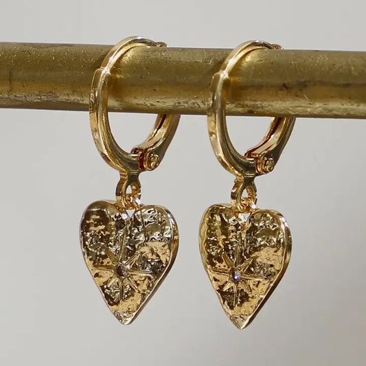 Katie Waltman Jewelry Gold Starburst Heart Huggies
