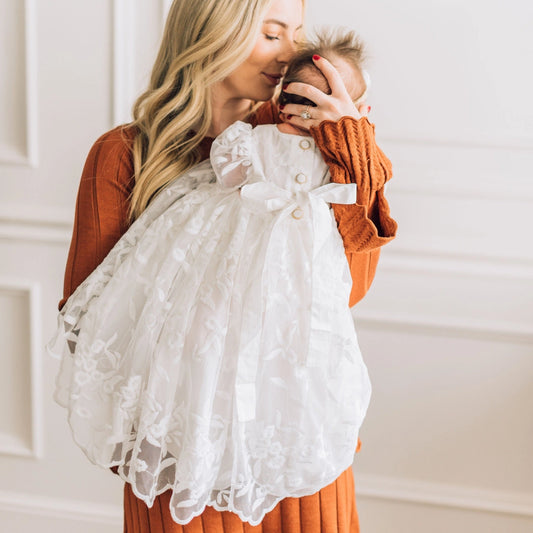 Miriia Charlotte Baby Girl White Lace Christening Baptism Dress