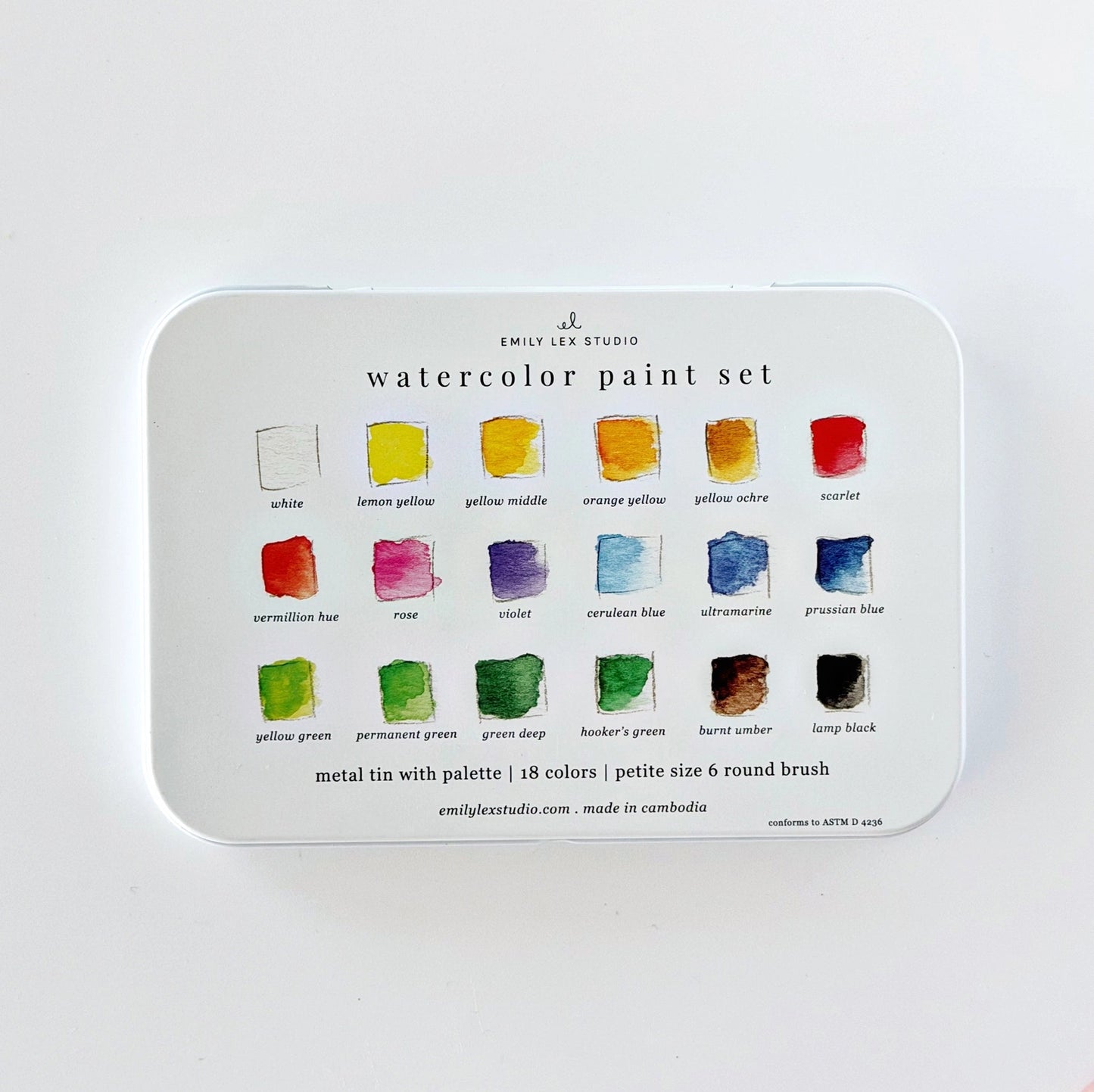 Emily Lex Studio Watercolor Paint Set 18 Colors with Brush