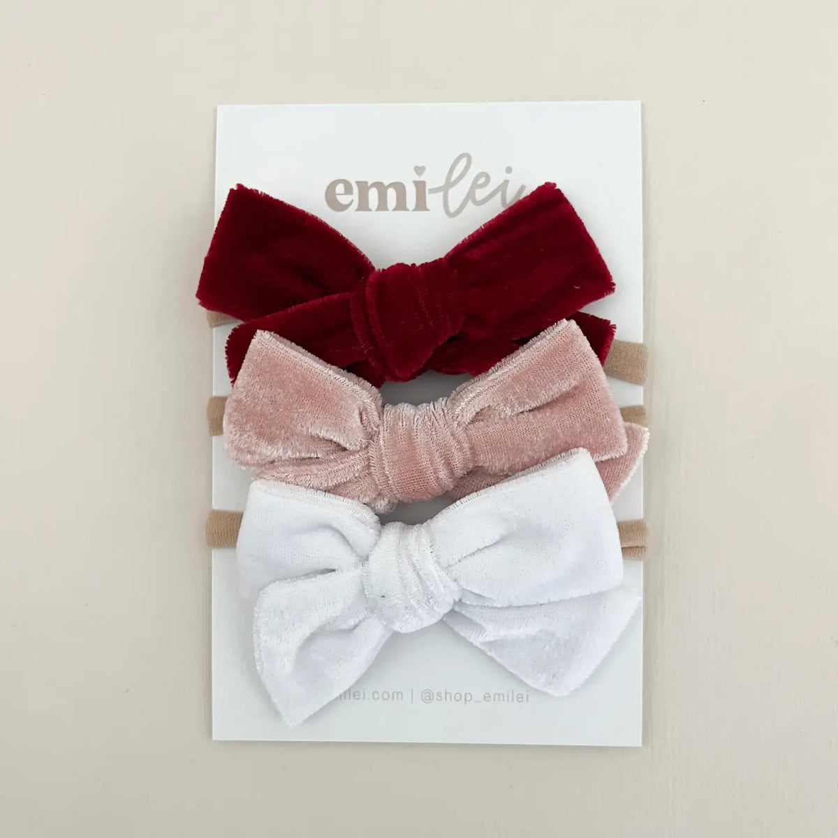 Emi Lei Velvet Nylon Stretchy Bow Headband Set of 3