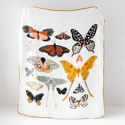Clementine Kids Cotton Muslin Reversible Throw Blanket - Large - Butterfly Collector