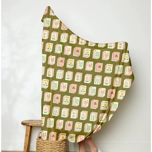 Geometry Flower Tiles Green Butter Blanket - Mahjong