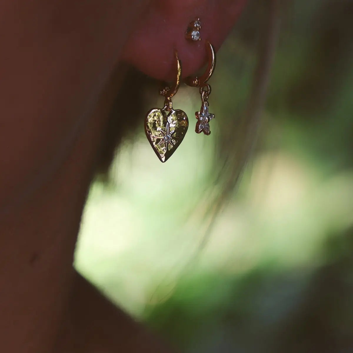 Katie Waltman Jewelry Gold Starburst Heart Huggies