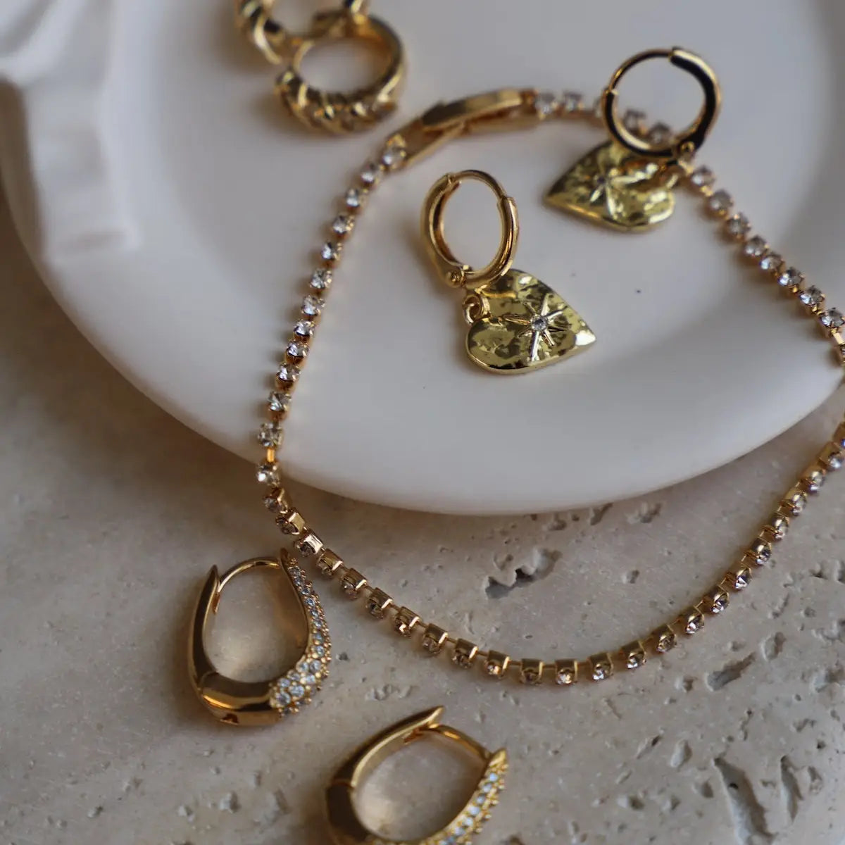 Katie Waltman Jewelry Gold Starburst Heart Huggies