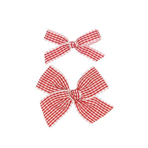 Lou Lou and Company Ribbon Bow Pigtail Set - Cherry Gingham Clip