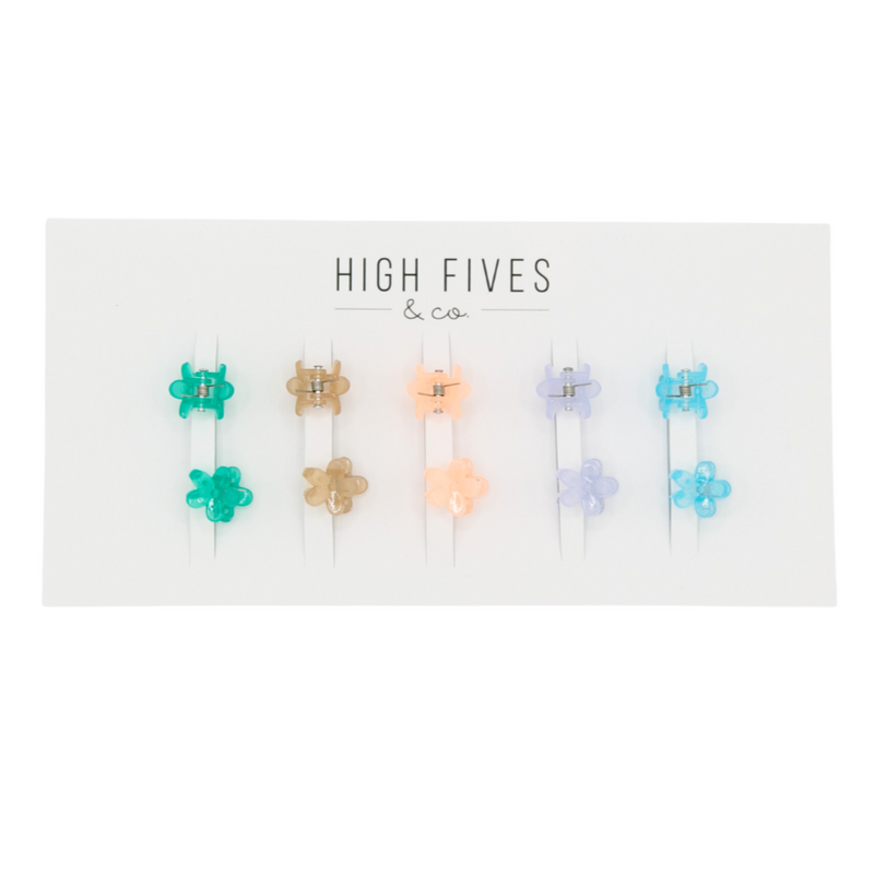 High Fives Mini Flower Hair Claw Clips 1.4cm - Set of 10 - Clear Cool Tones