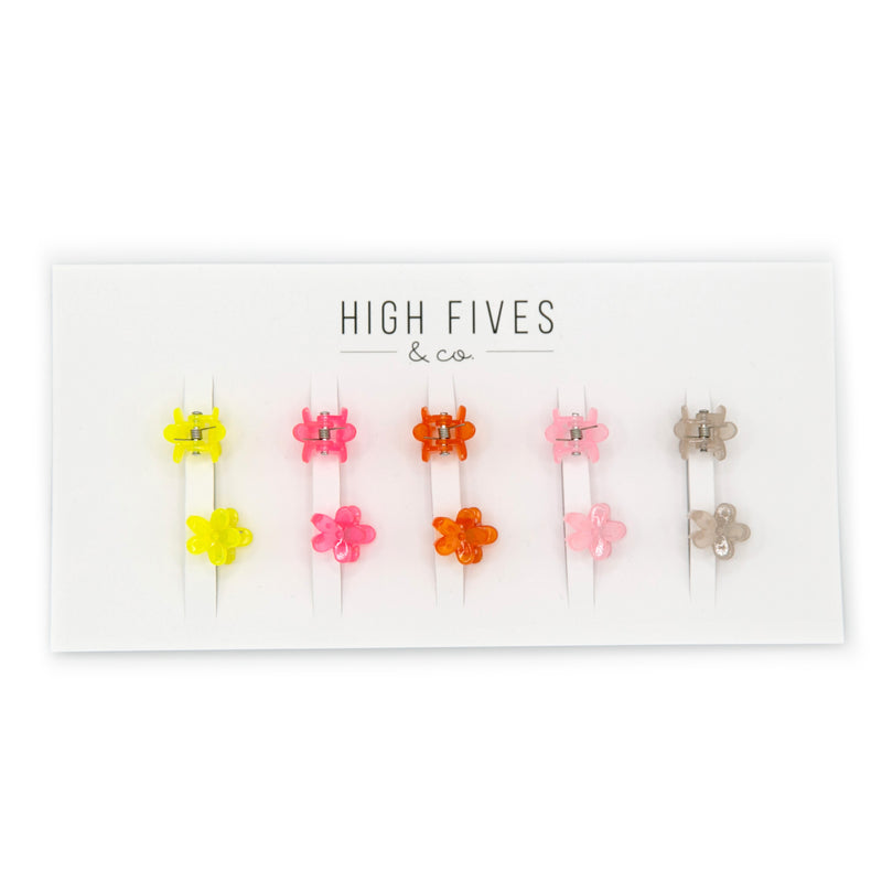 High Fives Mini Flower Hair Claw Clips 1.4cm - Set of 10 - Clear Warm Tones