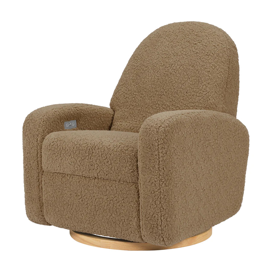 Nami Electronic Recliner and Swivel Glider with USB Port - Cortado Shearling with Light Wood Base