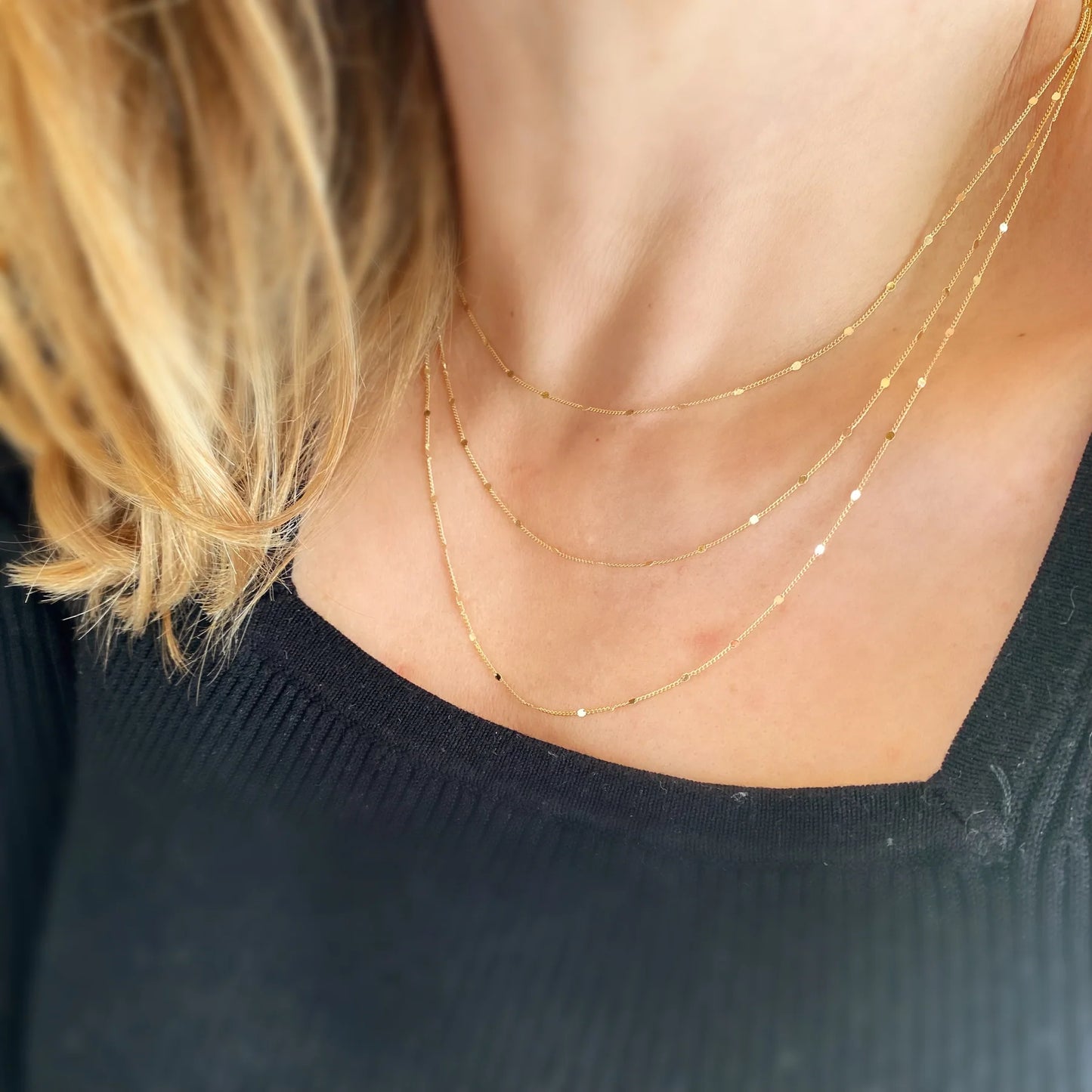 Miel & Gold Curb Chain Necklace Pressed Details 1mm 18k Gold Filled