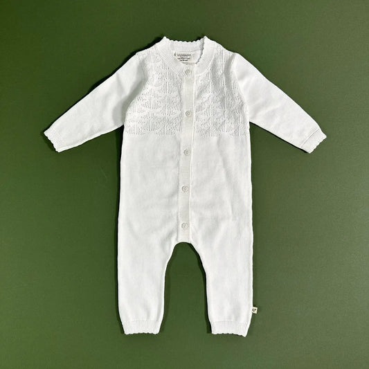 Viverano Organics Dove White Delicate Pointelle Baby Jumpsuit