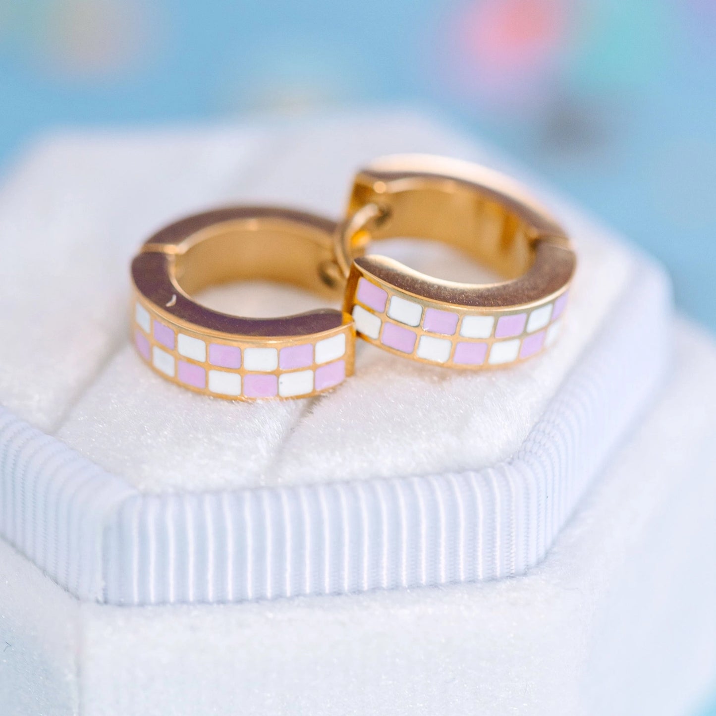 Pierced Co Lilac Checkered Huggies