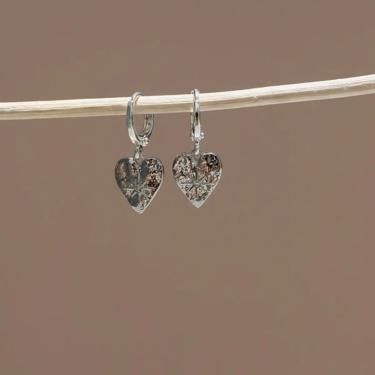 Katie Waltman Jewelry Silver Starburst Heart Huggies