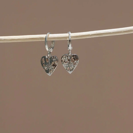 Katie Waltman Jewelry Silver Starburst Heart Huggies