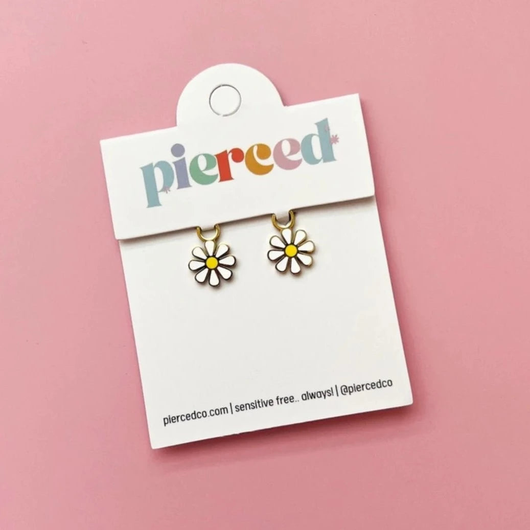 Pierced Co Huggie Charms for Huggies Child Earrings -White Daisy