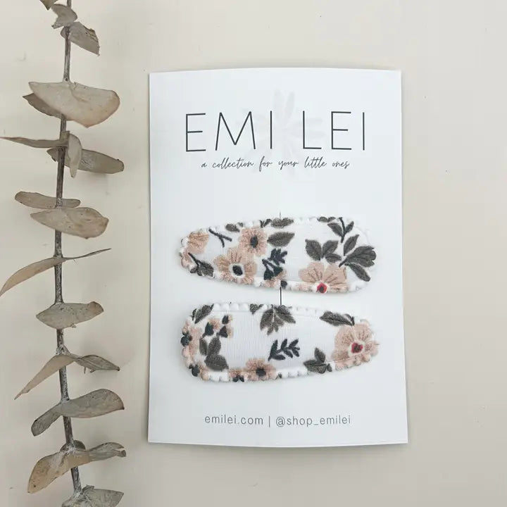 Emi Lei Fabric Barrette Hair Clip - Set of 2 - Dusty Blush Floral