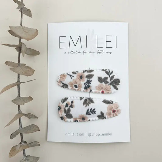 Emi Lei Fabric Barrette Hair Clip - Set of 2 - Dusty Blush Floral