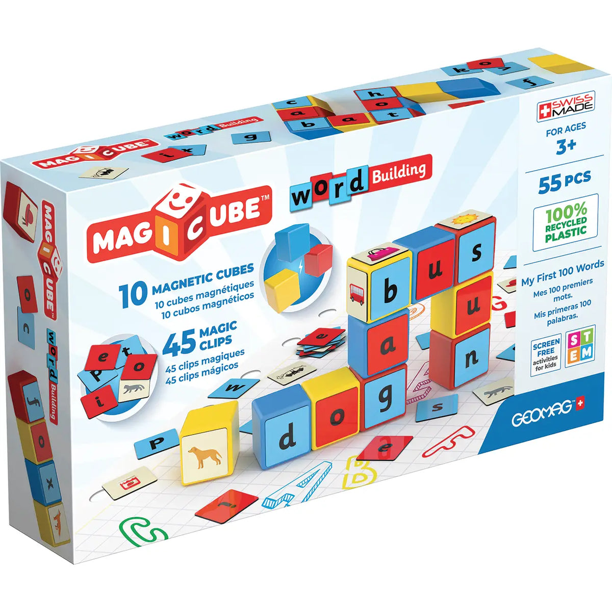 GEOMAGWORLD USA Geomag™ Magicube Learning Words 55 Piece Stem Building Set