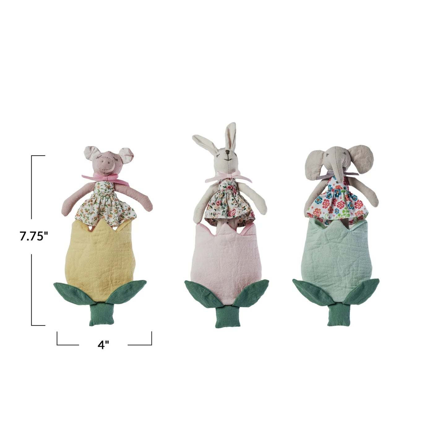 Creative Co op Plush Animal in a Flower Pocket