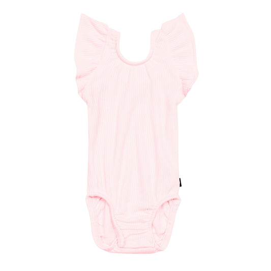 Kyte BABY Ribbed Sleeveless Ruffle Leotard - Sakura