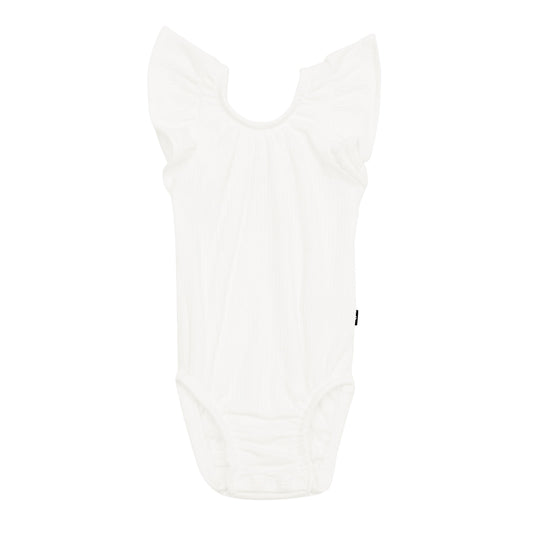 Kyte BABY Ribbed Sleeveless Ruffle Leotard - Cloud