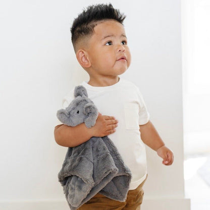 Toddler boy holding Saranoni Stuffed Animal Lovey - Elephant