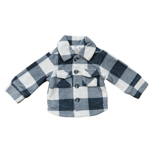 Mebie Baby Checkered Sherpa Shacket - Navy