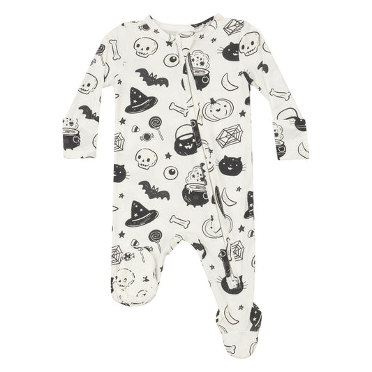 Angel Dear Bamboo 2 Way Zipper Footie - Black and White Halloween - Ivory