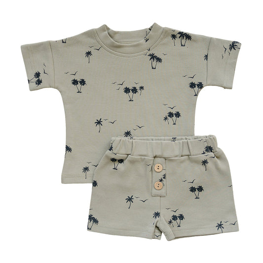 Mebie Baby Palm Tree Button Short Set