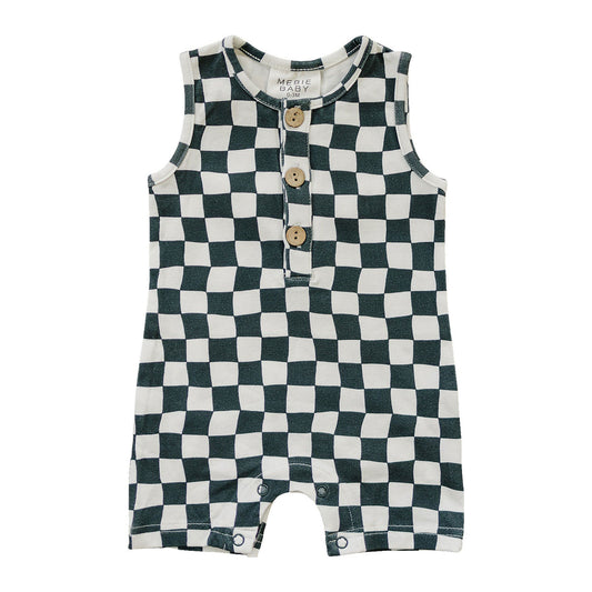 Mebie Baby Charcoal Wavy Checkered Short Romper