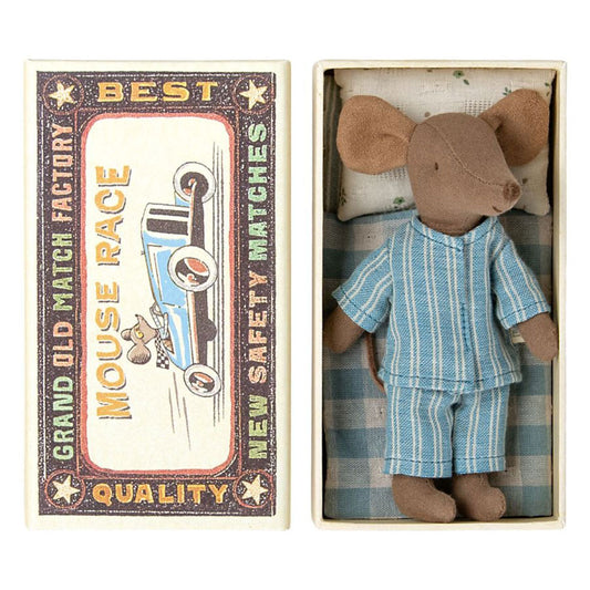 Maileg Big Brother Mouse in Matchbox - Blue Striped Pajama