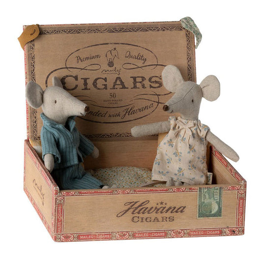 Maileg Mum and Dad Mice in Cigar Box