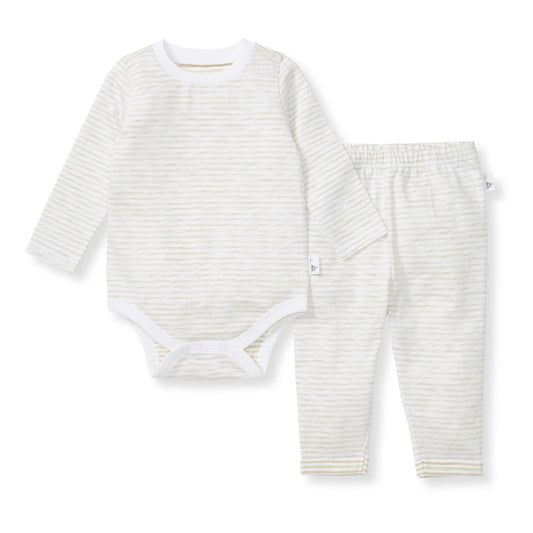 Burt's Bees Slub Stripe Bodysuit Set - Moss Green