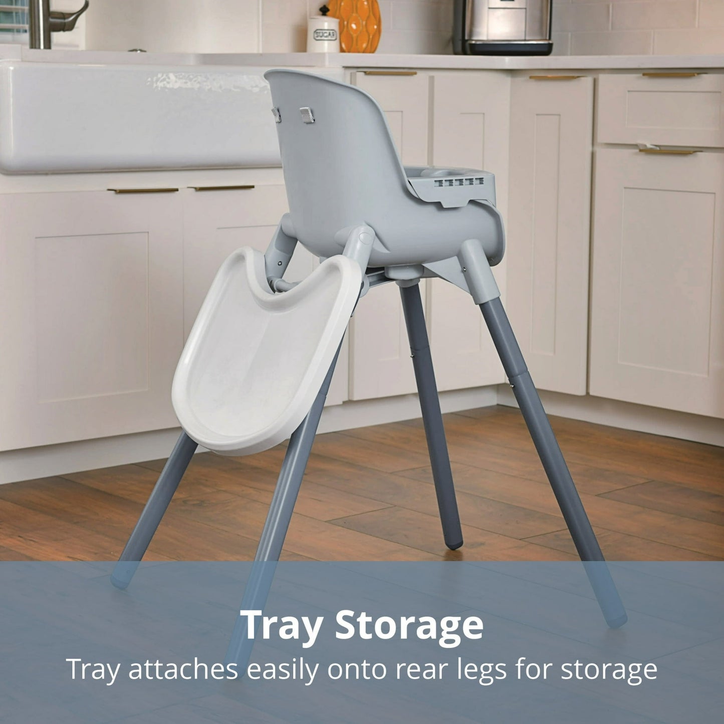 Tray stored on back of Chicco Zest 4-in-1 Folding High Chair - Seasalt