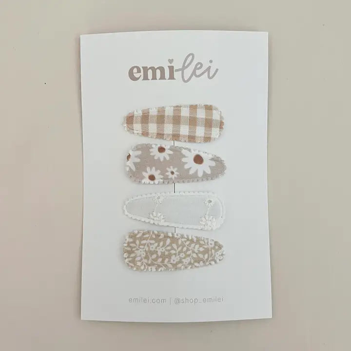 Emi Lei Fabric Hair Clip Snap Barrettes - Set of 4