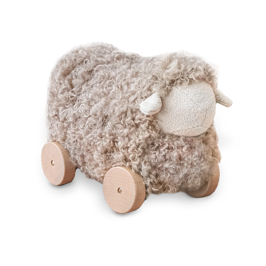 Little Lamb Kind Button Pull-Along Sheep - Taupe