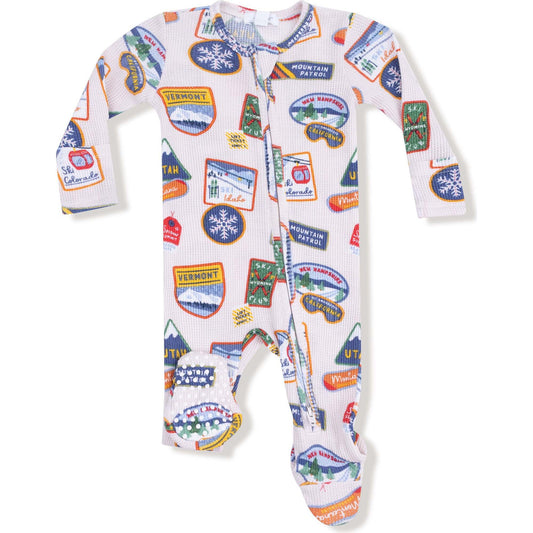 Angel Dear Waffle / Thermal 2 Way Zipper Footie - Vintage State Snow Sport Patches