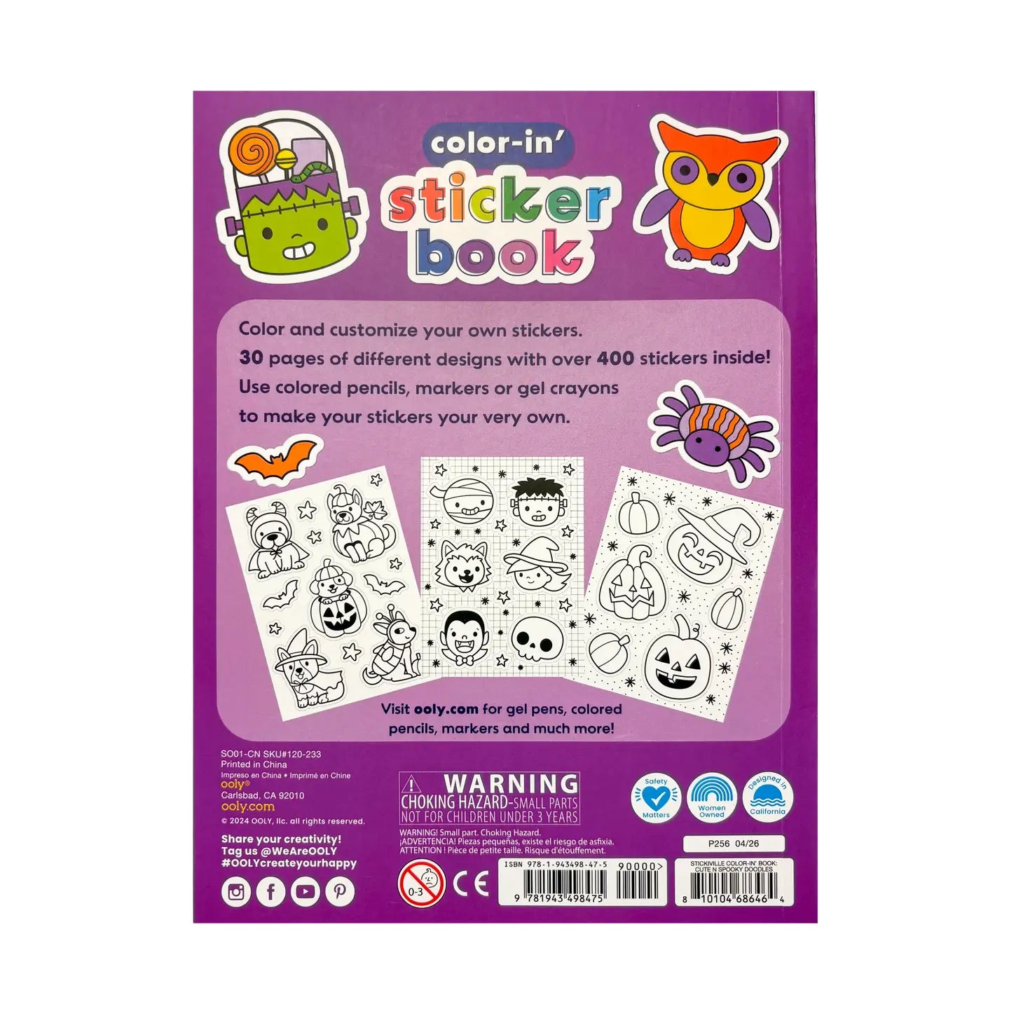 OOLY Stickiville Color-In' Sticker Book - Cute N Spooky Doodles - 30 Sheets