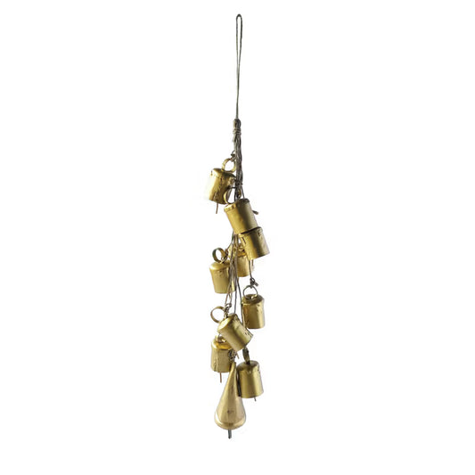 Creative Co-op Hanging Metal Bells on Jute Rope -  Gold Finish