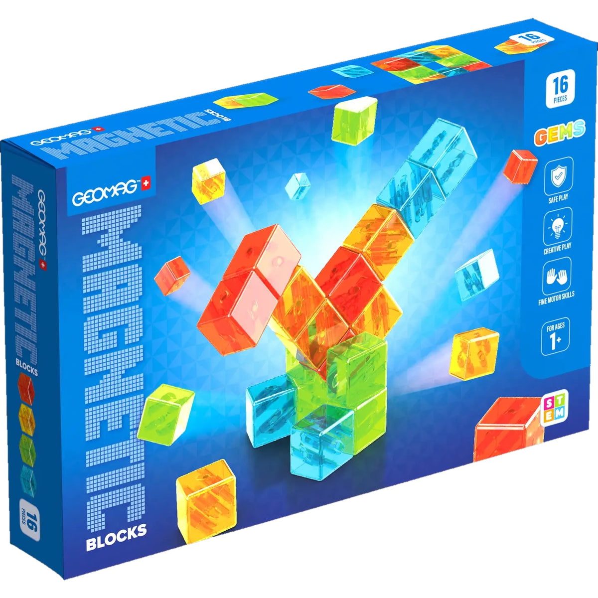 GEOMAGWORLD USA Geomag Magnetic Blocks Gems 16 Piece Set