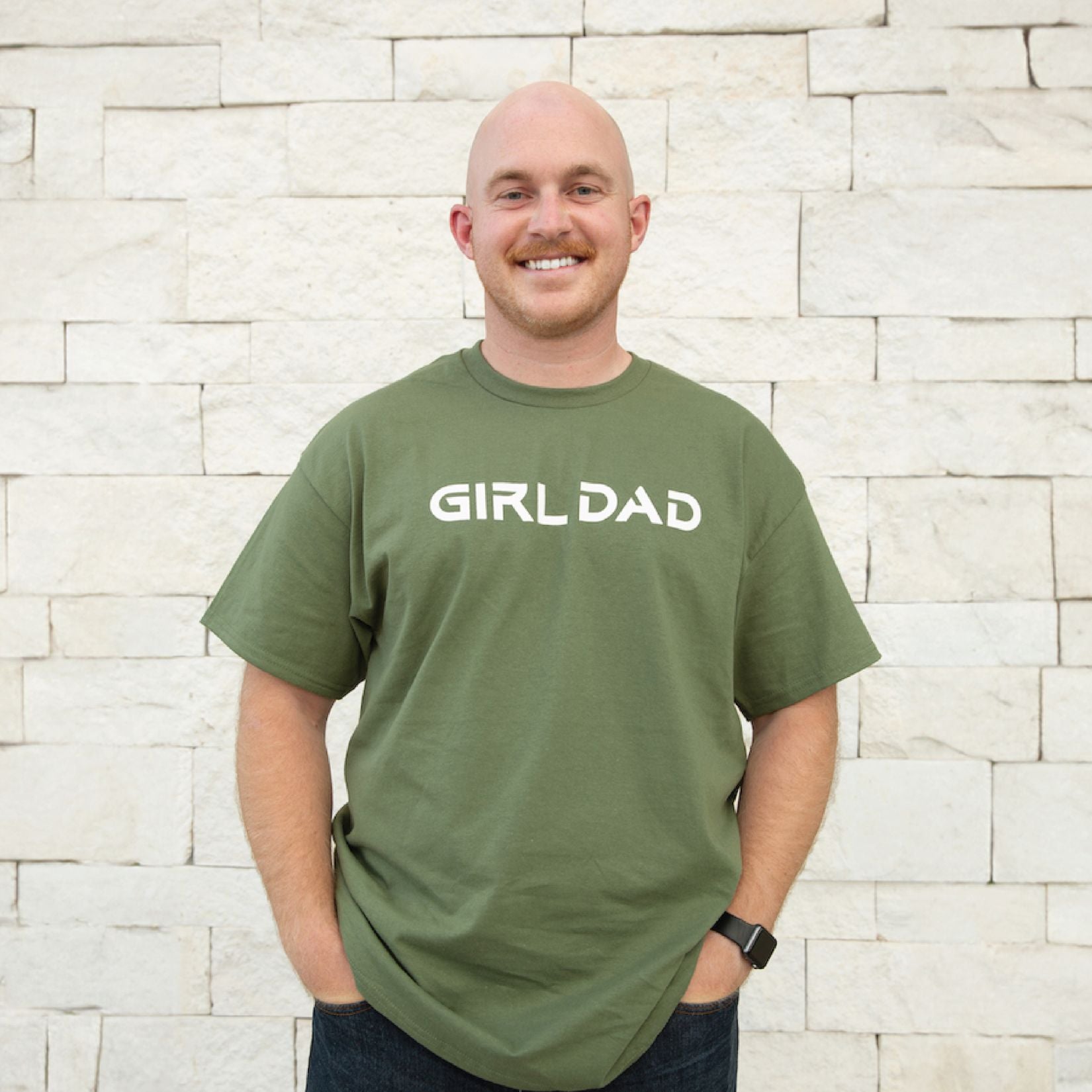 Dad wearing The Baby Cubby Girl Dad Tee Shirt - Military Green