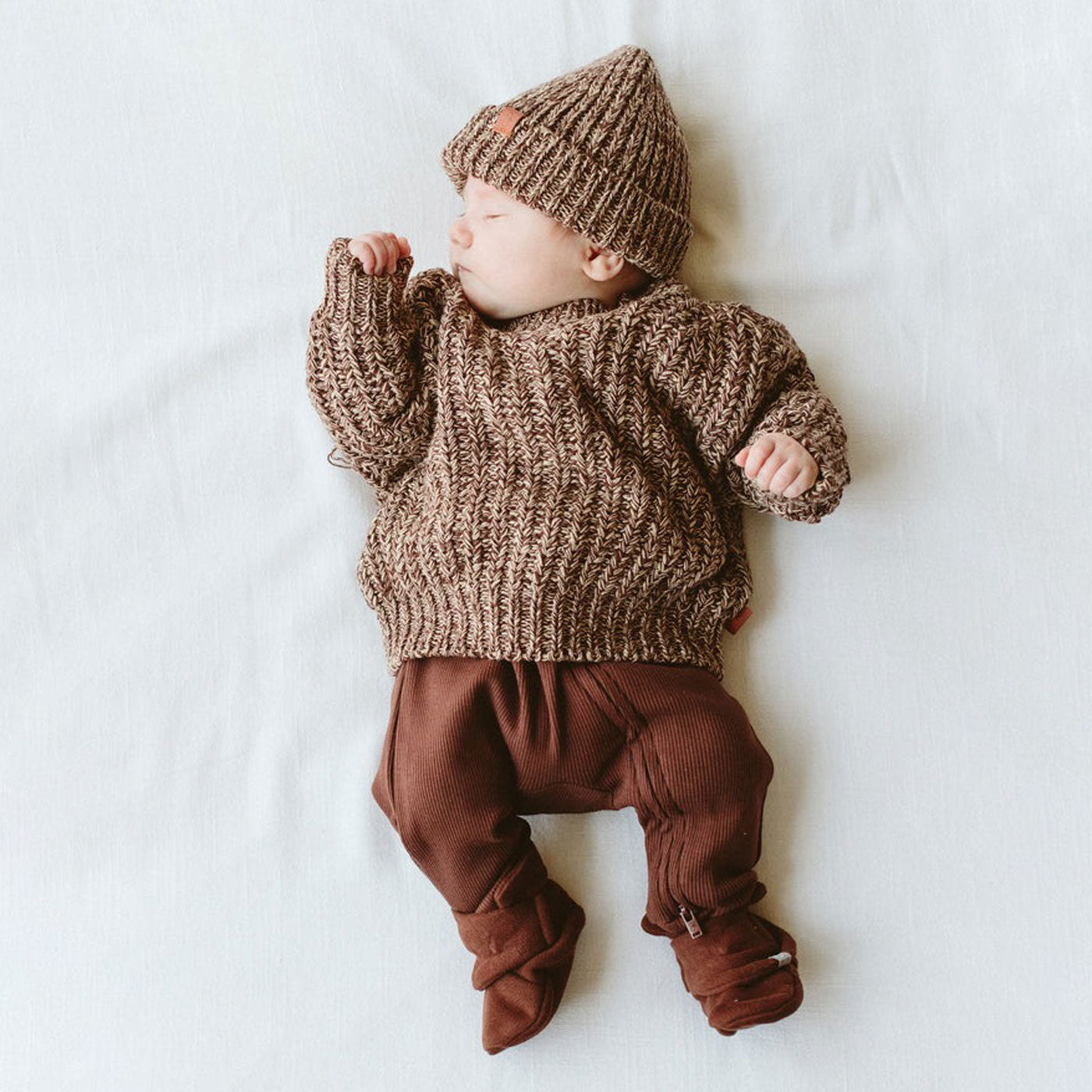 Baby wearing goumikids Chunky Knit Sweater - Bark