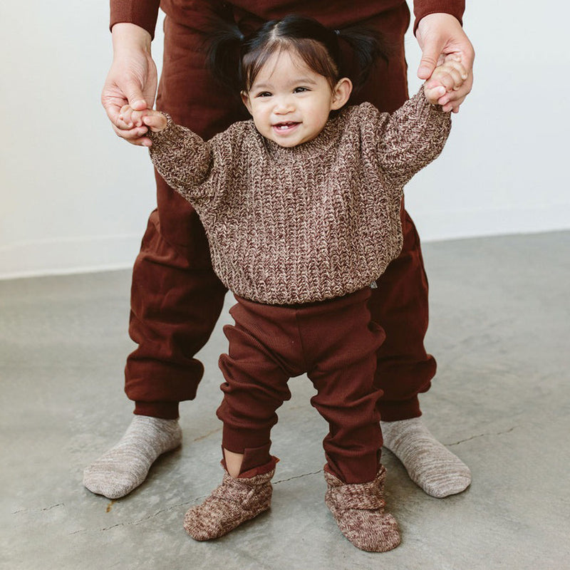 Toddler wearing goumikids Chunky Knit Sweater - Bark