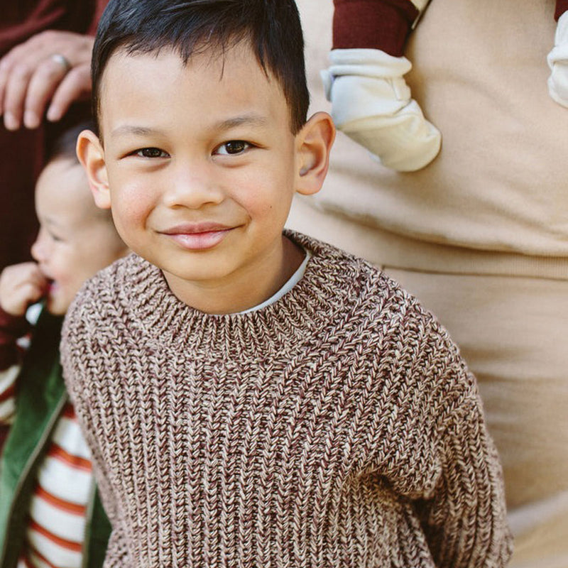Child wearing goumikids Chunky Knit Sweater - Bark