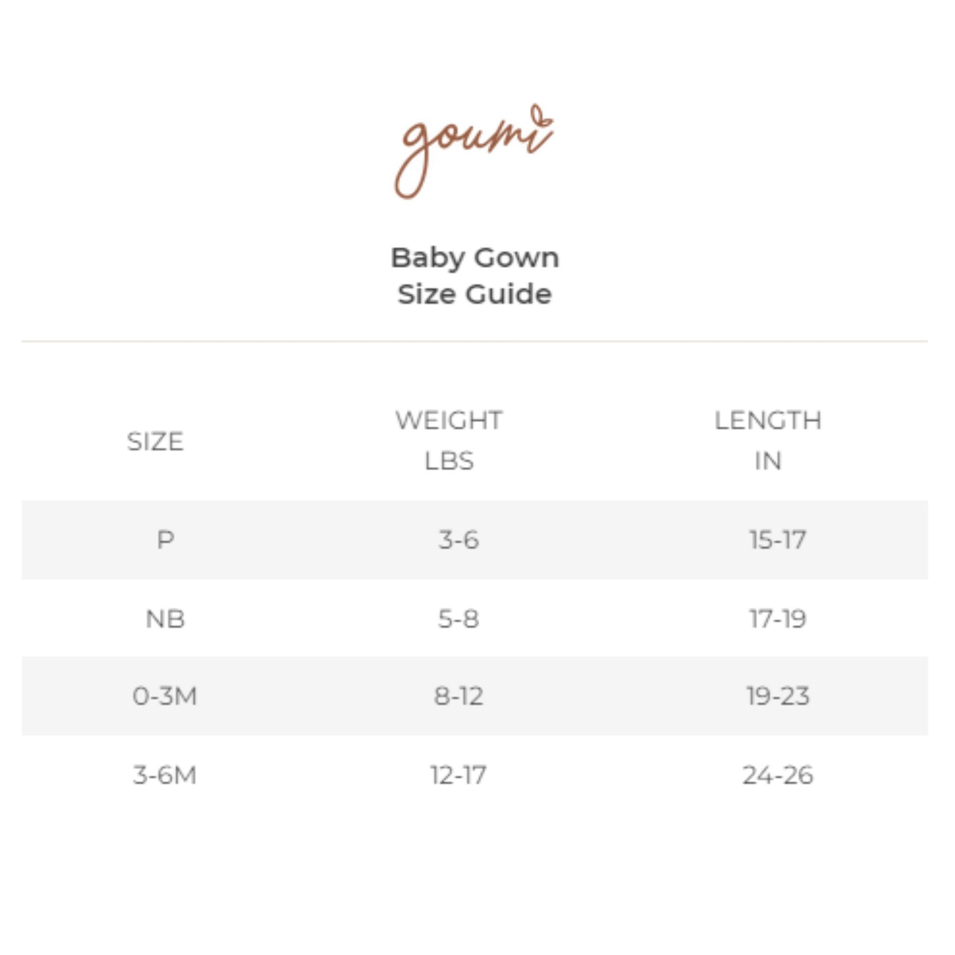 goumikids Gown - Trail Mix size guide