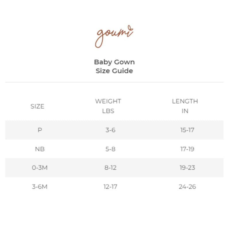 goumikids Gown - Trail Mix size guide
