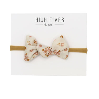 High Fives Floral Linen Knot Bow Nylon Headband