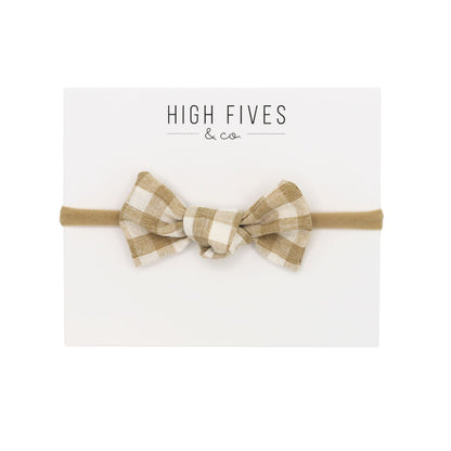 High Fives Printed Linen Knot Bow Nylon Headband